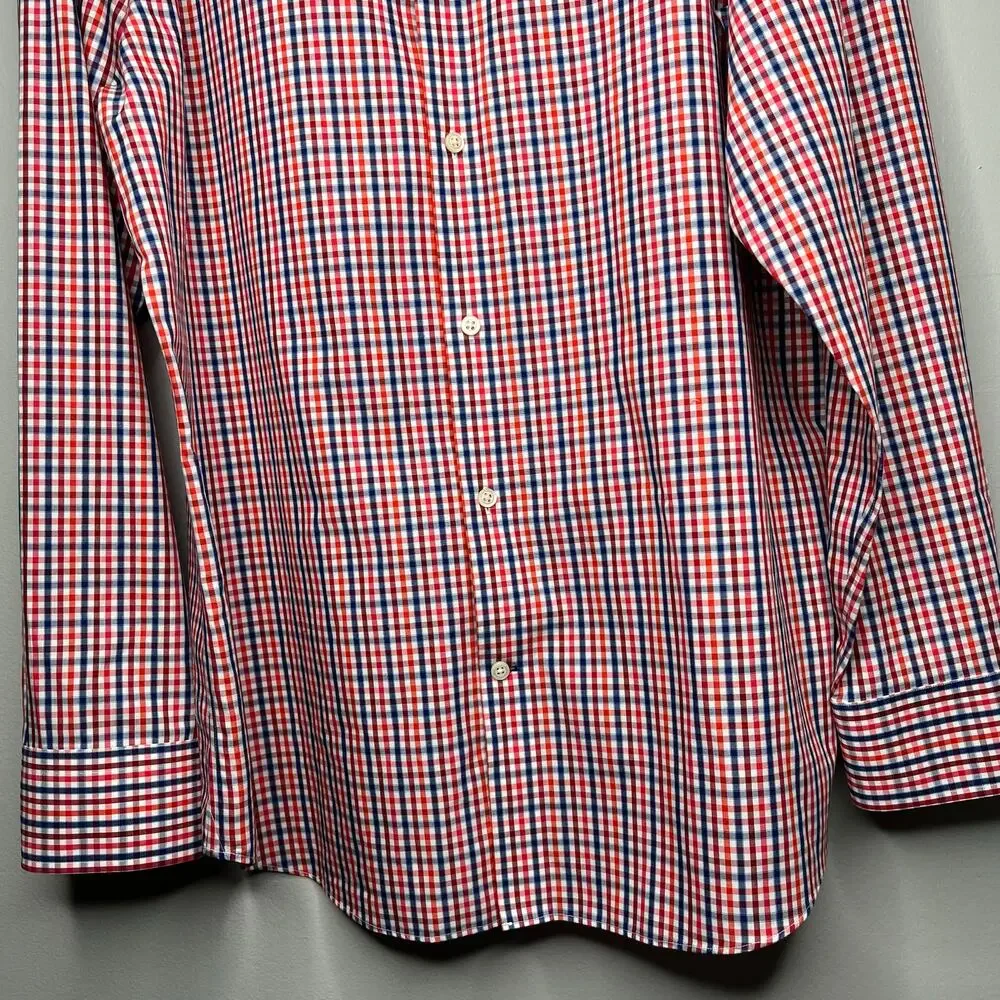 Banana Republic Button Dress Shirt Men XL Red Blue Check Plaid Non Iron Slim Fit